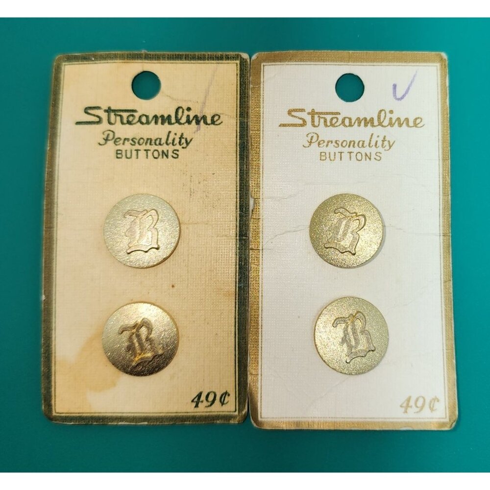 Vintage Streamline Personality Buttons Gold Round "B" Made in Japan 4 - 5/8"